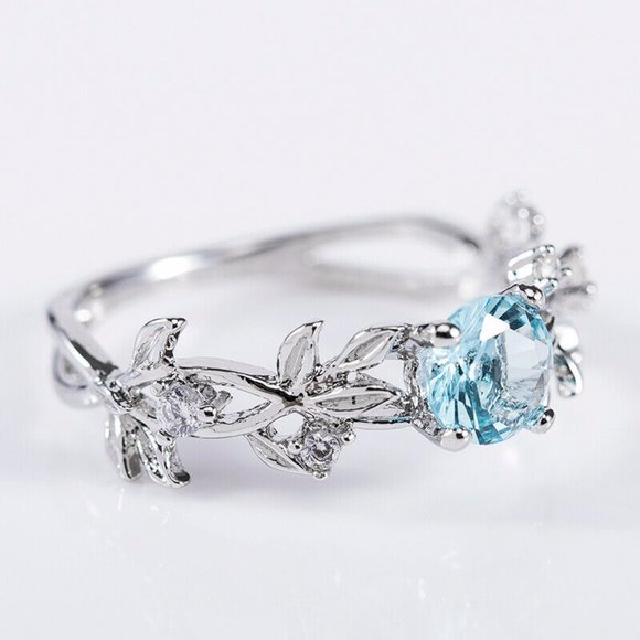 New 925 Silver Round Cut Aquamarine Ring - Picture 5 of 5